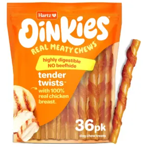 Hartz Oinkies Rawhide Free Chicken Flavored Tender Treats for Small and Senior Dogs | 13.3 Ounce Bag (36 pieces) | 1