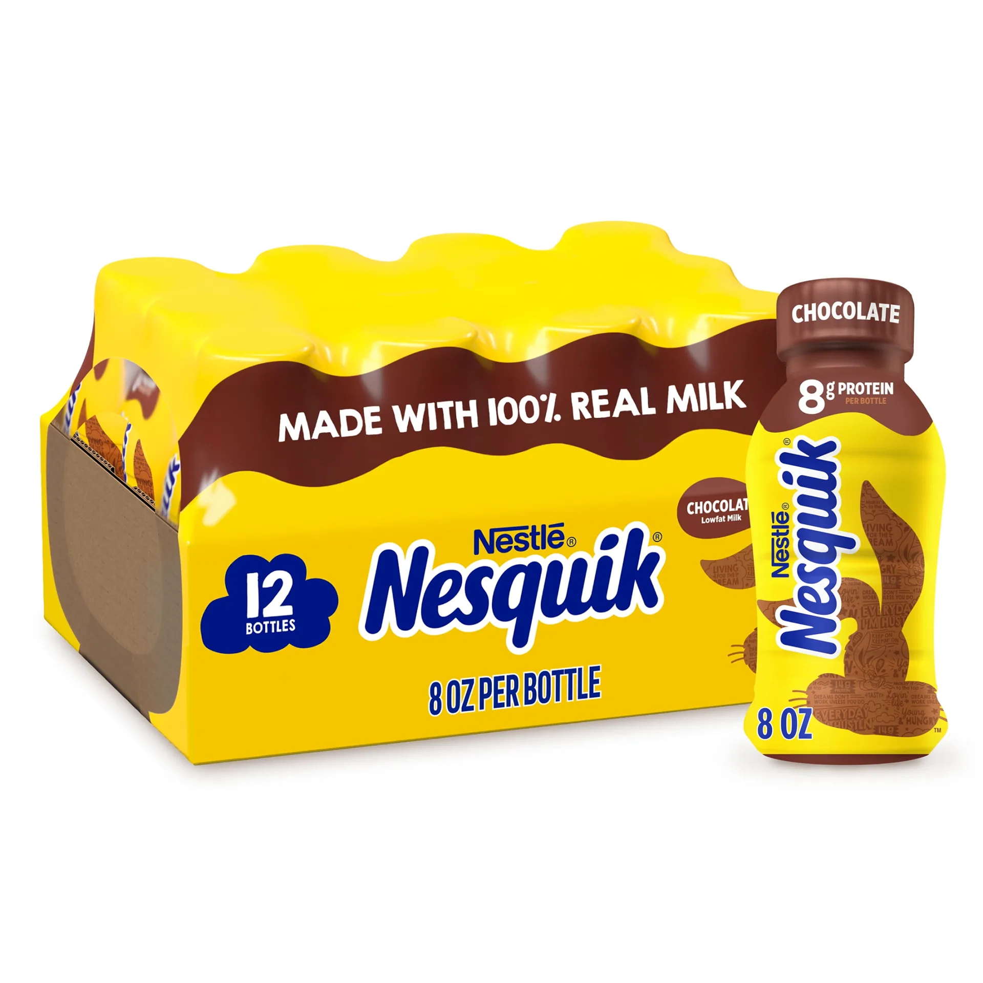 Nesquik Chocolate Milk | Ready to Drink | Low-fat Milk | 12 Bulk Pack | 8 fl Ounce Bottles