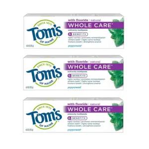 Tom's of Maine Whole Care Toothpaste | Peppermint | 4.0oz 3 Pack