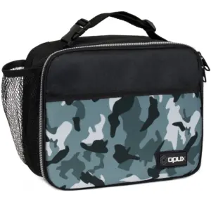 OPUX Insulated Lunch Bag Kids | Lunch Box for School Boy Girl | Leakproof Small Reusable Compact Soft Mini Cooler Bag | Toddler Small Lunch Boxes Kit Pail with Front Side Pockets (Camo Green) | One Size