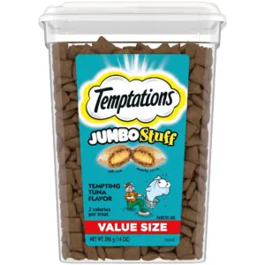 Temptations Jumbo Stuff Tempting Tuna Flavor Crunchy & Soft Treats For Cats | 14 Ounce Tub