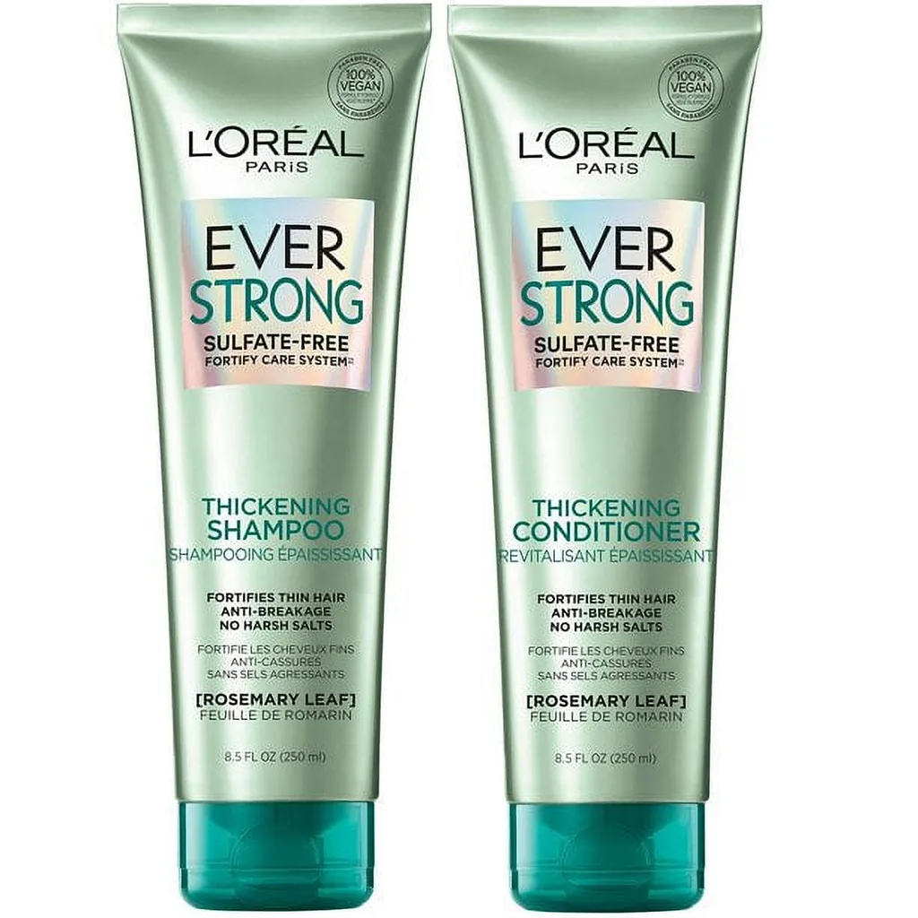 L'Oral Paris Hair Care EverStrong Thickening Sulfate Free Shampoo and Conditioner Kit | Thickens + Strengthens | For Thin | Fragile Hair | with Rosemary Leaf | Combo (8.5 Fl. Ounce e