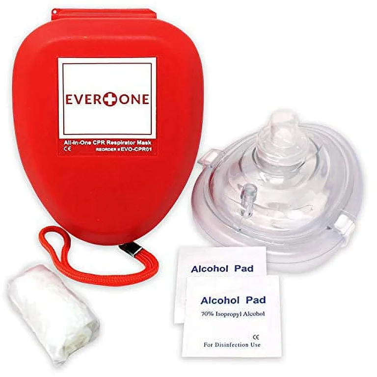 EverOne Mascara de Rescate CPR | Resucitante de Bolsillo para Adultos/ninos | Estuche Rigido con Correa para la Muneca + Guantes y Toallitas | 1