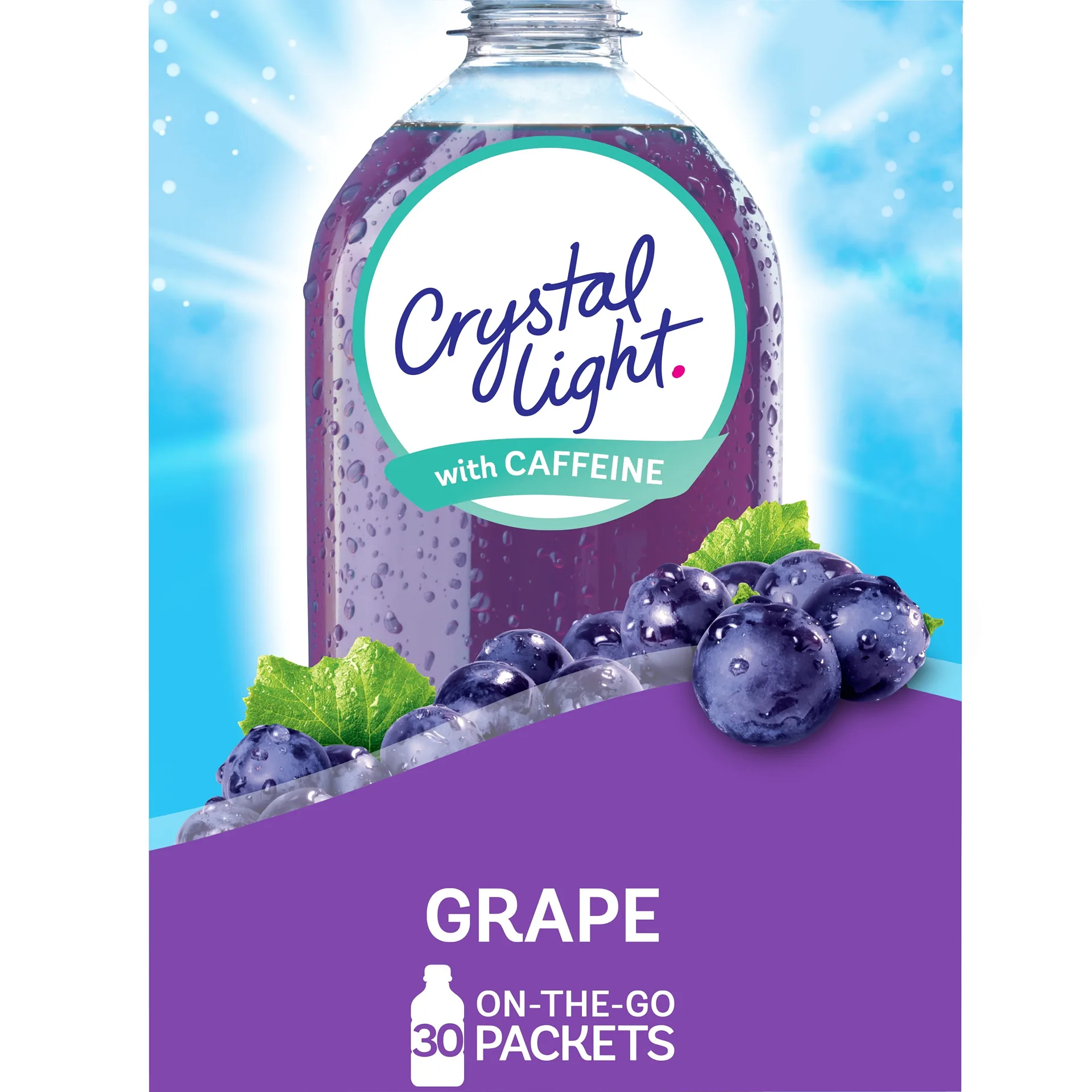 Crystal Light Grape Sugar Free Drink Mix Singles with Caffeine | 30 ct On-the-Go Packets