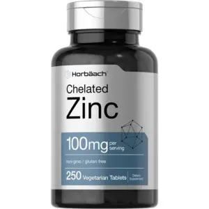 Chelated Zinc Supplement 100mg | 250 Tablets | Vegetarian Formula | by Horbaach (Premium Edition)