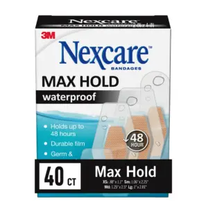 Nexcare Max Hold Waterproof Bandages | 40 Count Value Pack | Assorted