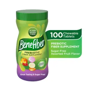 Benefiber Chewable Prebiotic Fiber Supplement Tablets for Digestive Health | Assorted Fruit Flavors | 100 Count