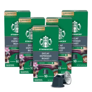 Starbucks By Nespresso Original Line | Decaf Espresso Roast | Dark Roast Nespresso Pods | 10 Count | 5 Pack | 50