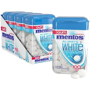 Mentos Always White Sugar-Free Chewing Gum with Xylitol | Peppermint | 100 Piece Bottle (Pack of 4)