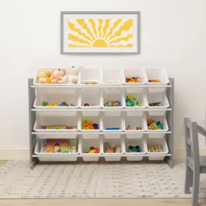 Humble Crew Inspire Extra Large Kids Toy Storage Organizer with 20 Plastic Storage Bins | Grey/White