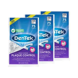 DenTek Cross Flosser Plaque Control Floss Picks | X-Shaped Floss | 75 Count | 3 Pack