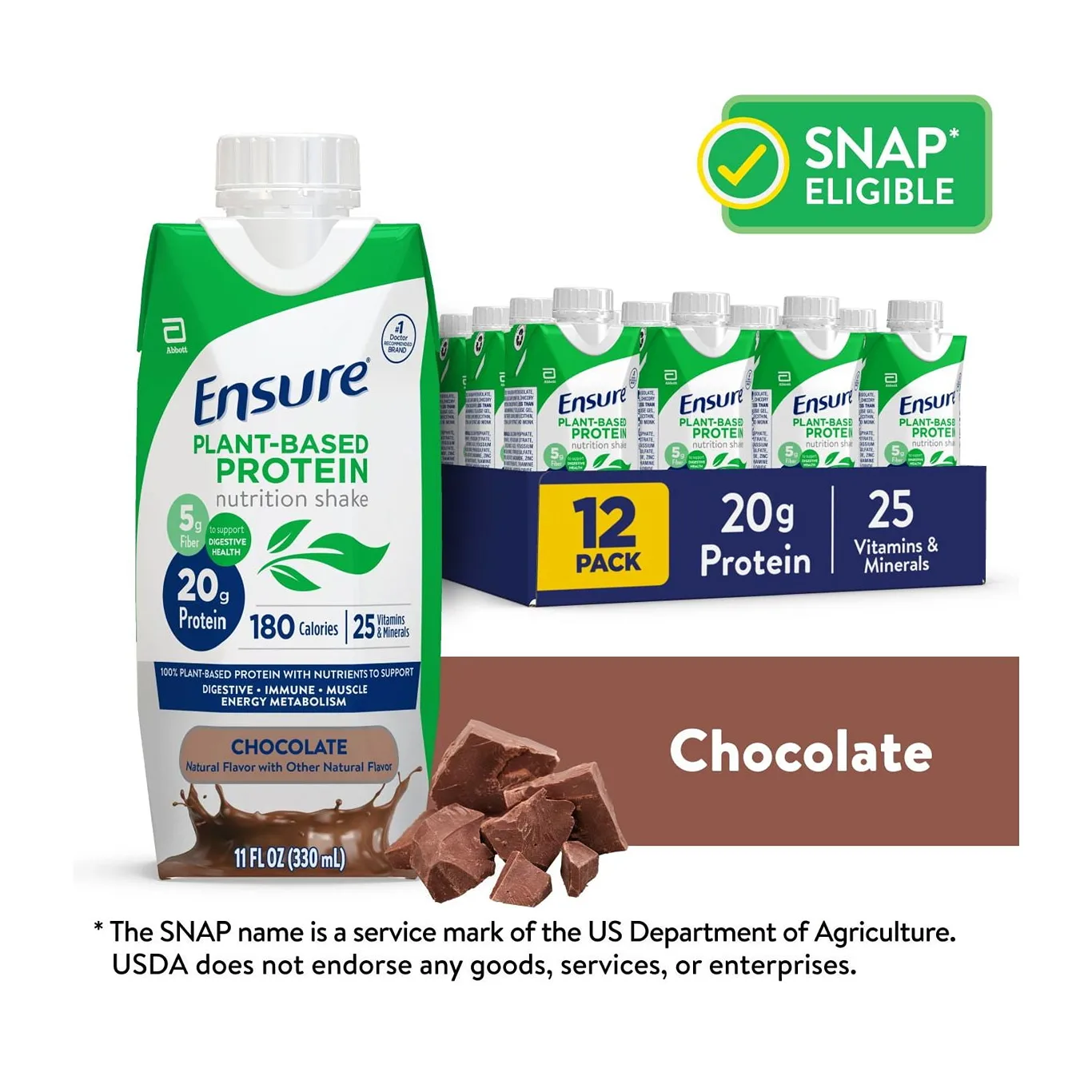 Ensure Plant-Based Protein Shake | Chocolate | 11 Fl Ounce | 12 Pack