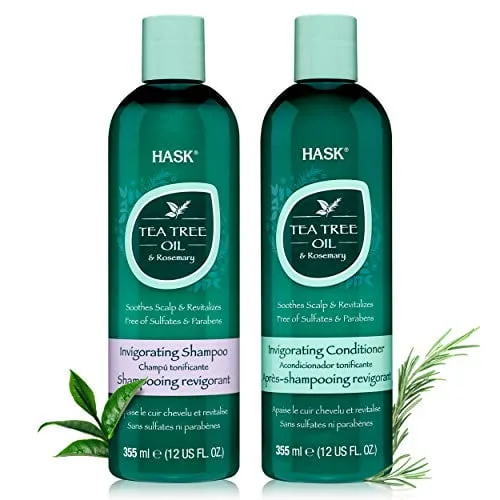 HASK TEA TREE OIL and ROSEMARY Shampoo and Conditioner Set Soothing and Restoring Scalp Care | Color safe | gluten-free | sulfate-free | paraben-free | 1 Shampoo and 1 Conditioner
