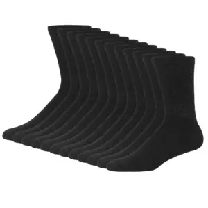 Hanes Men's Double Tough Durability Big and Tall Crew Socks | 12-Pack | Black | 12-14