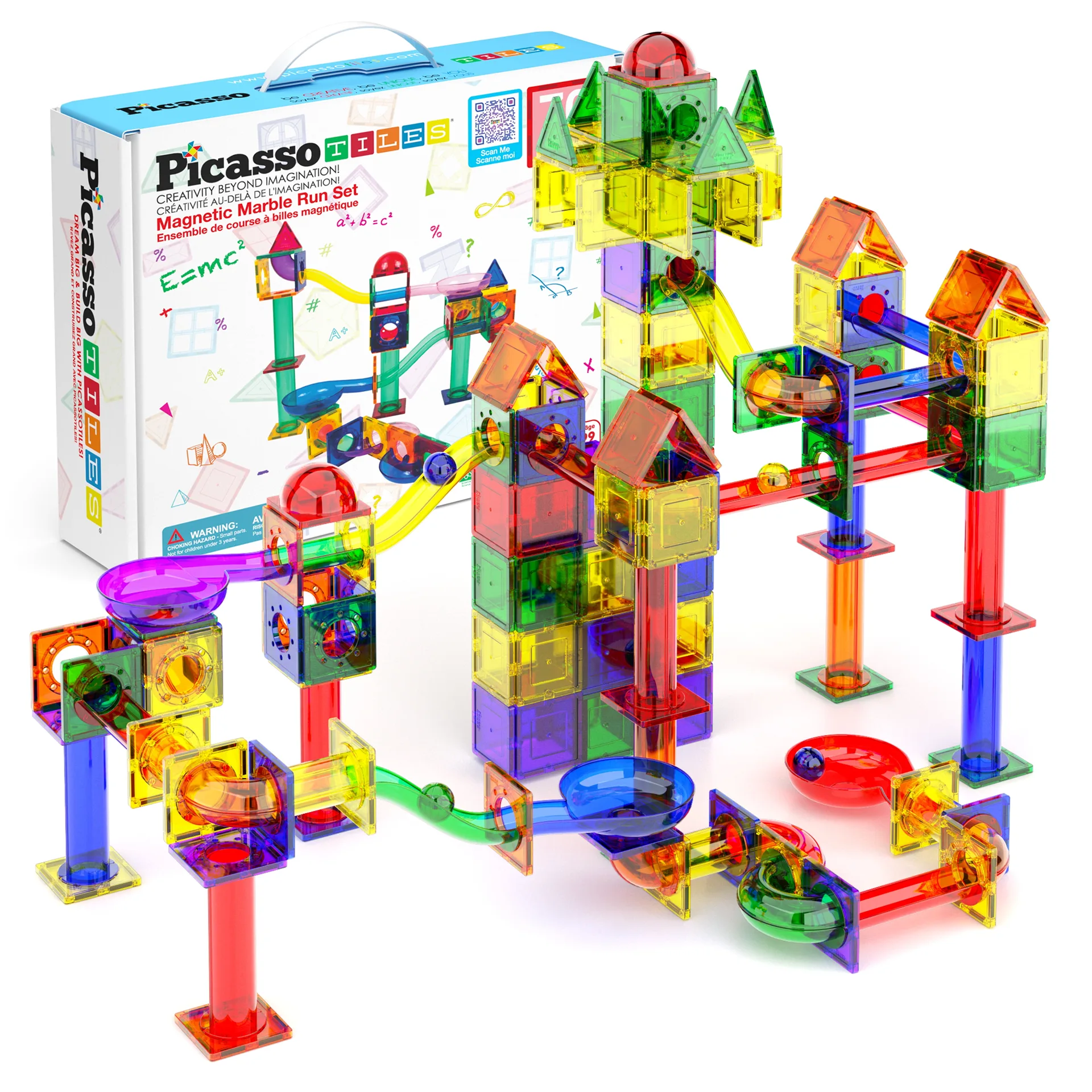 PICASSO-TILES Marble Run Magnetic Tiles for Kids | 70PCS | Construction Magnet Tiles Race Track Building Blocks STEM Toy | 70
