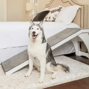 PetSafe CozyUp Wooden Bed Ramp for Pets | Furniture-Grade with High-Traction Carpet Surface | White