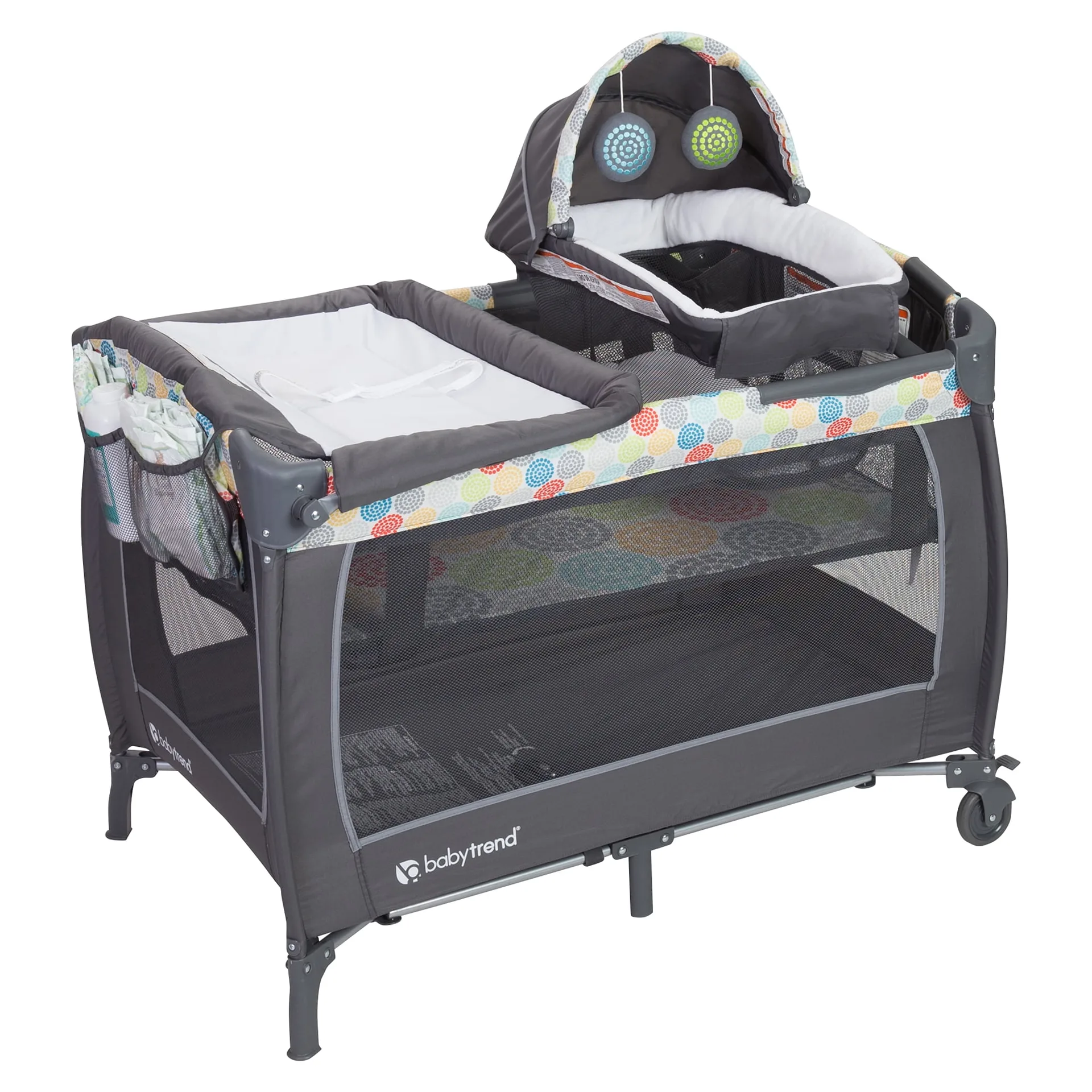 Baby Trend Lil Snooze Deluxe II Nursery Center Playard with Changer & Bassinet | Funfetti Grey