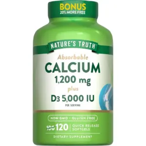 Absorbable Calcium 1200 mg with Vitamin D3 5000 IU | 120 Softgels | Calcium Carbonate Supplement | Nature's Truth (Premium Edition)