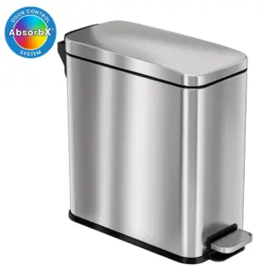 iTouchless SoftStep 3 gal Slim Bathroom Step Garbage Can with AbsorbX Odor Filter | Stainless Steel