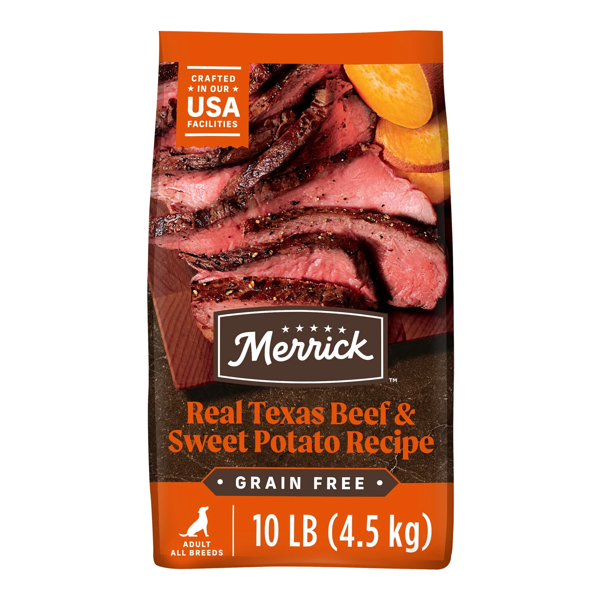 Merrick Premium Grain Free Dry Adult Dog Food | Wholesome & Natural Kibble | Real Texas Beef & Sweet Potato | 10.0 lb. Bag