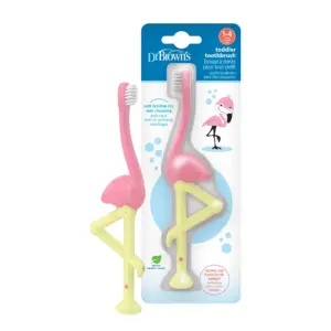 Dr. Browns Toddler Toothbrush with Soft Bristles | Pink Flamingo | 1-4 years