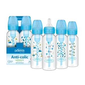 Dr. Brown's Anti-Colic Options+ Narrow Baby Bottle | Blue Nature | 8oz | 0m+ | 4 Pack | 8oz 4-Pack