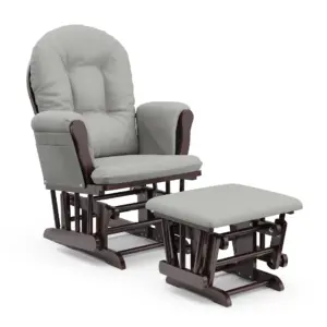 Storkcraft Hoop Infant Nursery Glider & Ottoman | Espresso with Gray | Espresso Finish with Gray Cushions