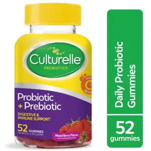 Culturelle Probiotics Digestive & Immune Support Daily Gummies Supplement | Prebiotic + Probiotics for Adults | Mixed Berry Flavor | 52 Count