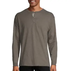 Hanes Men's & Big Men's Beefy Heavyweight Long Sleeve Three-Button Henley | Up To Size 3XL | Camouflage Green Htr | 2XL