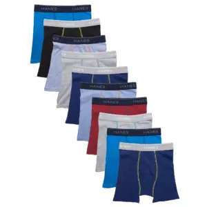 Hanes Boys’ Comfort Flex Tagless Boxer Briefs | 10 Pack | Sizes S-Extra Large | Red and Blue Assorted | Extra Large (18) | Blue and Grey Assorted