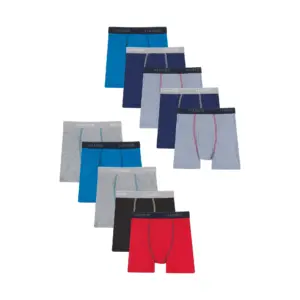 Hanes Boys’ Comfort Flex Tagless Boxer Briefs | 10 Pack | Sizes S-Extra Large | Red and Blue Assorted | Extra Large (18) | Blue and Grey Assorted