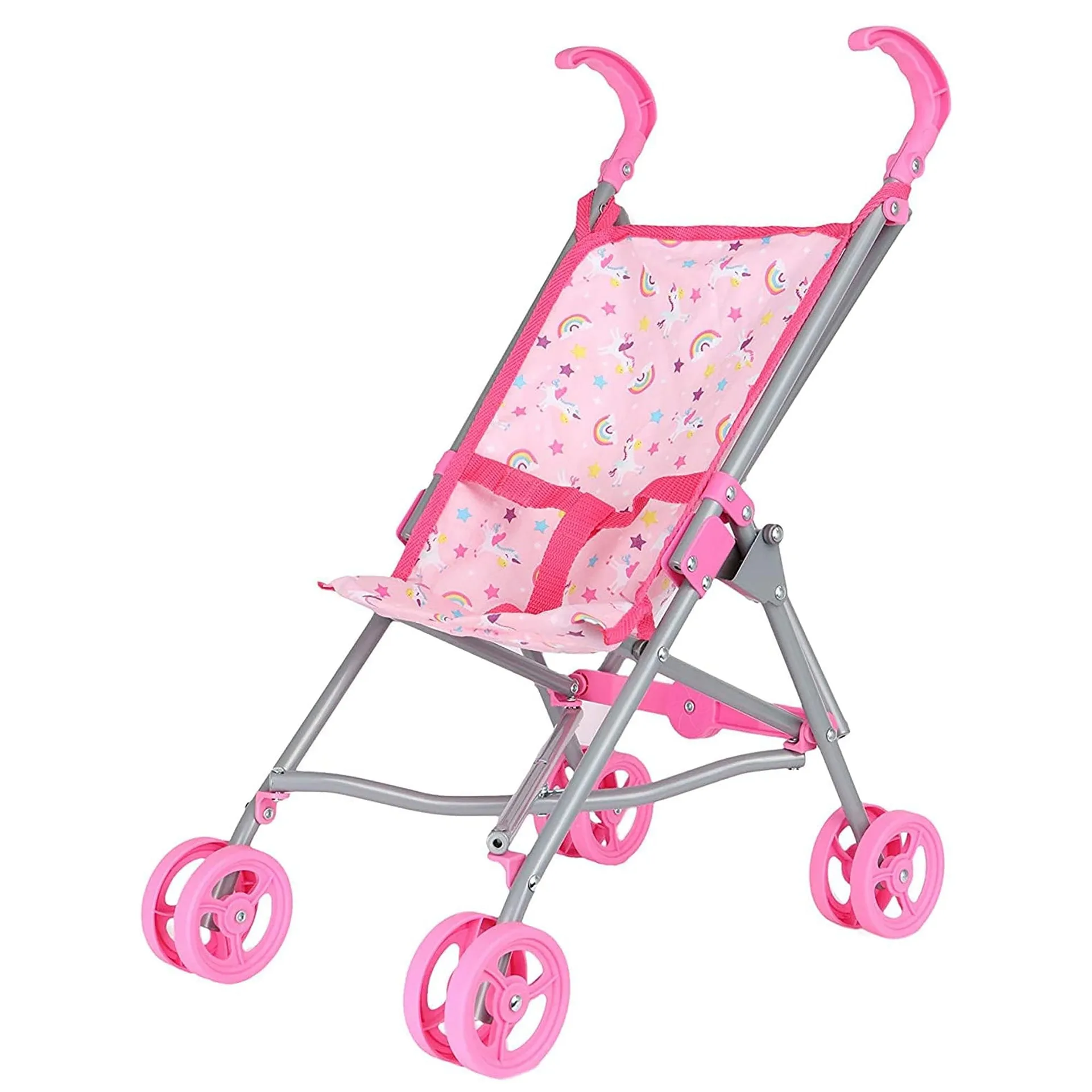 Dream Collection | Doll Stroller | Metal Fold Up & Down Umbrella Stroller for Realistic Pretend Play | Pink | 23