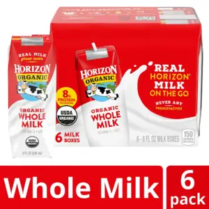 Horizon Organic Shelf-Stable Whole Milk Boxes | 8 fl Ounce | 6 Pack | Plain (Whole)