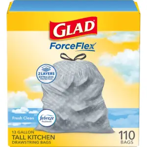 Glad ForceFlex Drawstring Trash Bags | 13 Gallon | Fresh Clean | 110 Count