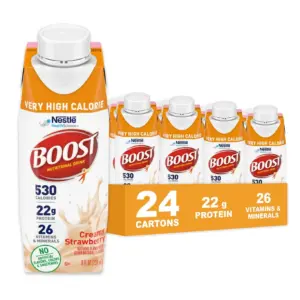 BOOST Very High Calorie Nutritional Drink | Helps Weight Gain and Maintenance | Creamy Strawberry | 8 fl Ounce (Pack of 24) | Strawberry Flavor | Single | 1