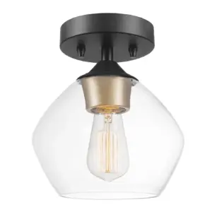 Globe Electric 3008644 9.1 x 8 x 8 Inch. Harrow Ceiling Light | Matte Black | Gold
