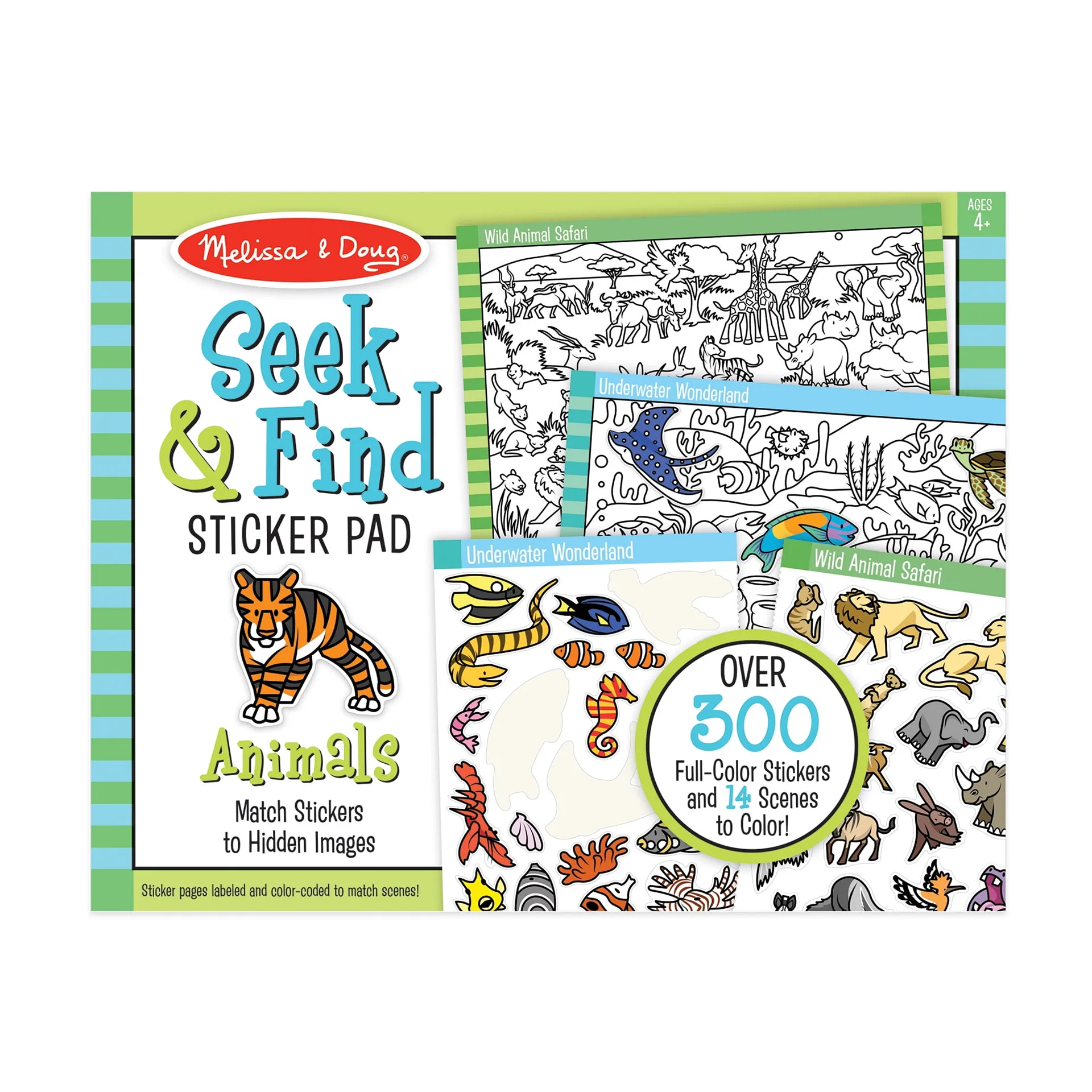Melissa and Doug Seek and Find Sticker Pad | Animals (400+ Stickers | 14 Scenes to Color) | Single