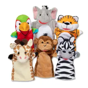 Melissa and Doug Safari Buddies Hand Puppets | Set of 6 (Elephant | Tiger | Parrot | Giraffe | Monkey | Zebra)