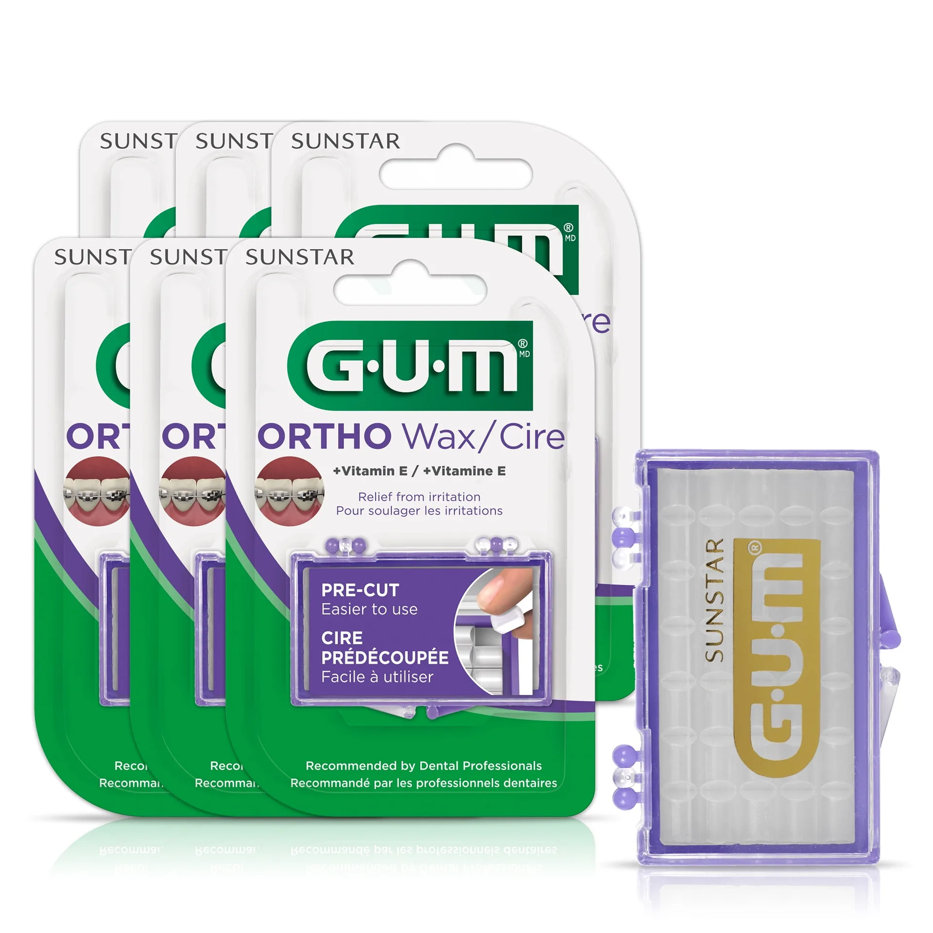 GUM Orthodontic Wax for Braces and Dental Devices -with Vitamin E and Aloe Vera- Unflavored(6pk)