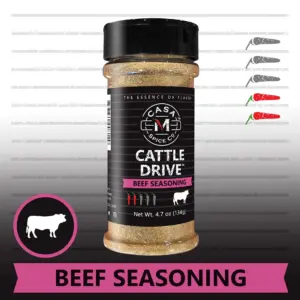 Casa M Spice Co Cattle Drive Beef Seasoning Gourmet Steak Rub Rib Rub BBQ Rub Brisket Rub • Very Low Sodium • Low Salt • No MSG • Gluten Free • Barbecue Beef Spices & Seasonings | Plastic Shaker (1 cup spice)
