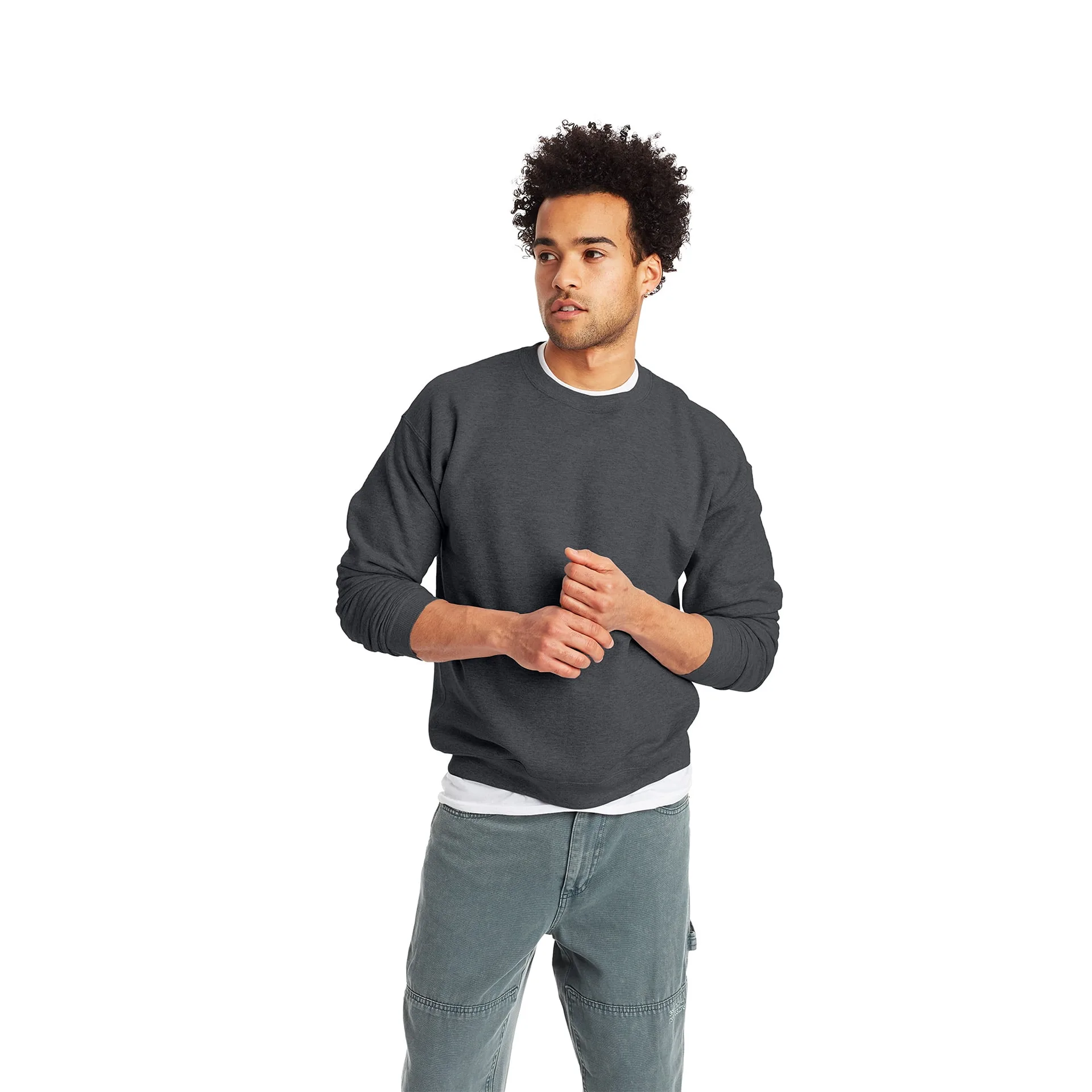 Hanes Men's & Big Men's EcoSmart Fleece Sweatshirt | up to Sizes 5XL | Charcoal Heather | Extra Large