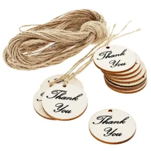 100-Pack Thank You Wood Tags with Twine for Wedding & Baby Shower themed Party Favors | 1.5 Inches