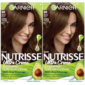 Garnier Nutrisse Nourishing Permanent Hair Color Cream | 50 Medium Natural Brown (Truffle) (2 Count) Brown Hair Dye