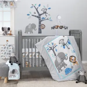 Bedtime Originals Jungle Fun 3-Piece Crib Bedding Set | Blue | Gray | White