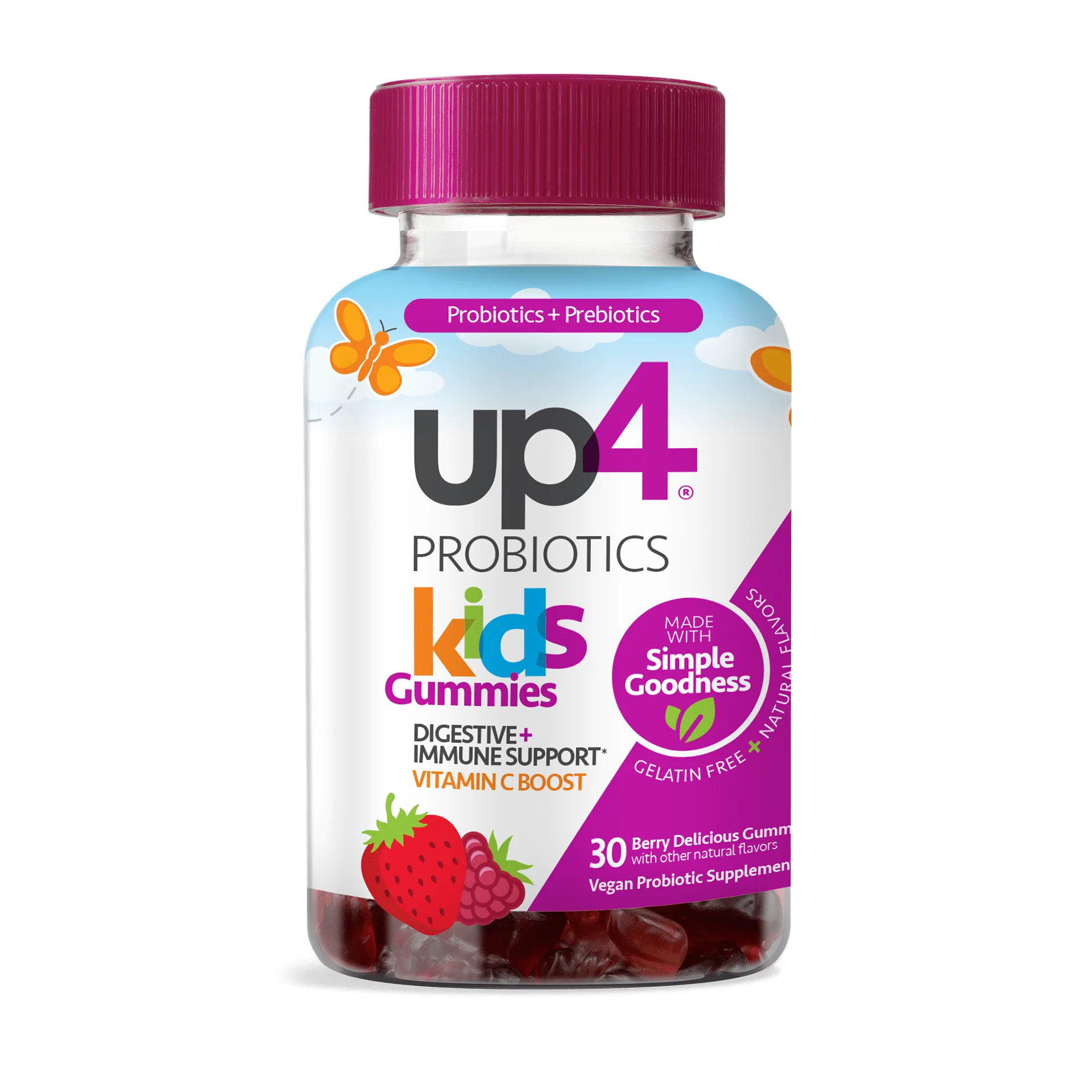 up4 Kids Probiotic Gummies | Digestive & Immune Support with Prebiotics & Vitamin C | for Ages 3+ | 30 count
