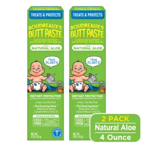 Boudreaux's Butt Paste With Natural* Aloe | Baby Diaper Rash Cream | Ointment | 4 Ounce | 2 Pack
