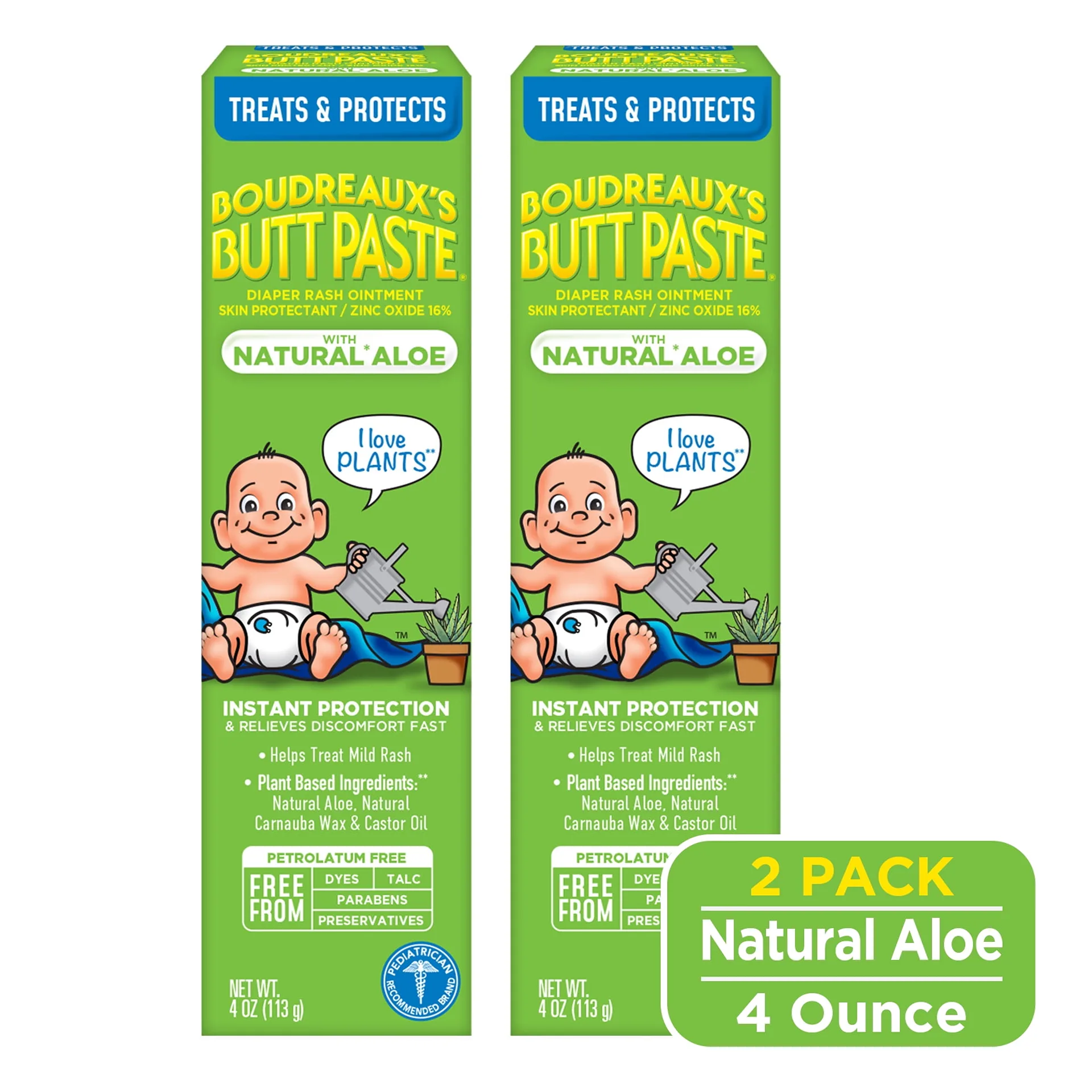 Boudreaux's Butt Paste With Natural* Aloe | Baby Diaper Rash Cream | Ointment | 4 Ounce | 2 Pack