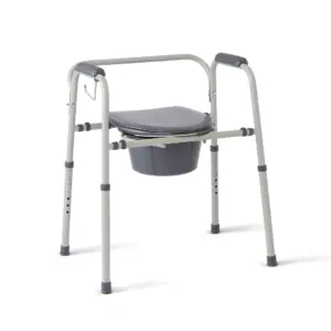 Medline Steel 3-Inch-1 Bedside Toilet Commode with Microban | 350lb Weight Capacity | Gray
