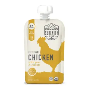 (12 pack) Serenity Kids Free Range Chicken Stage 2 Baby Food Organic Peas and Carrots | 3.5oz Pouch