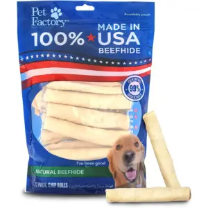 Pet Factory 100% Made Inch USA Beefhide 5 Chip Rolls Dog Chew Treats | Natural Flavor | 22 Count/1 Pack Natural 9.20 Ounce (Pack of 1)